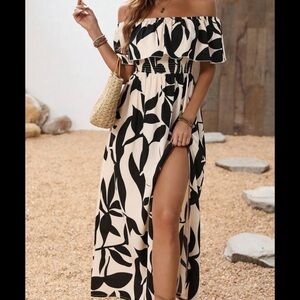 SHEIN Black and White Off-Shoulder Flutter Sleeve Sundress